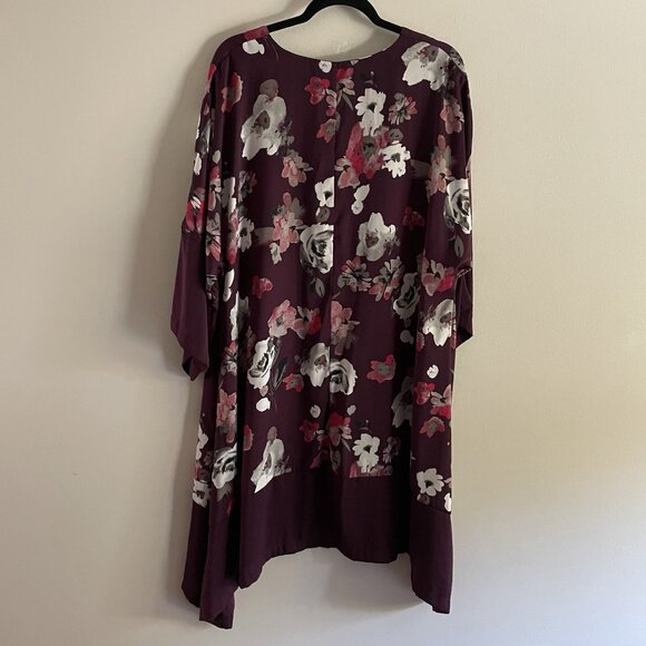 Lane Bryant Women SZ 14 Burgundy Floral V-Neck 3/4 Sleeve Sheath Dress - Picture 9 of 9